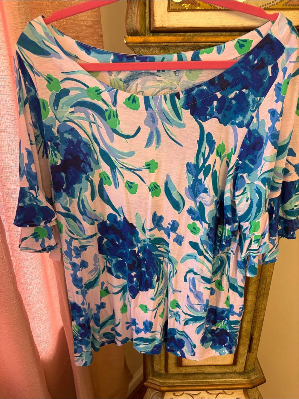 Womens Floral Blue Boatneck Top Lilly Pulitzer Xl